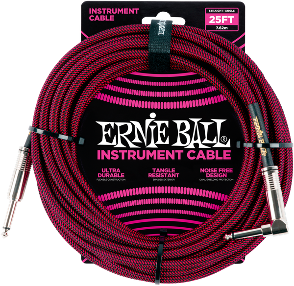 Ernie Ball Instrumentenkabel 7,62 m gerade / gewinkelt schwarz/rot PO6062