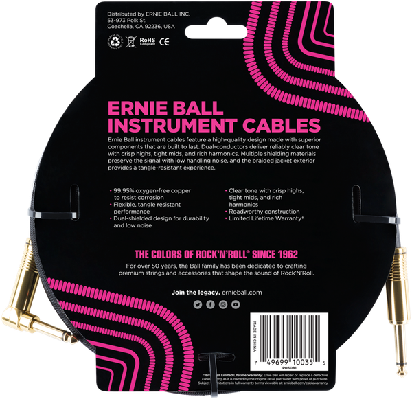 Ernie Ball Instrumentenkabel 3,05 m gerade / gewinkelt PO6081
